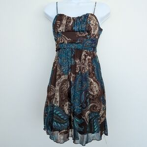 Authentic Y2K Babydoll Boho Paisley Print Sleeveless Fairy Dress Sz S Western